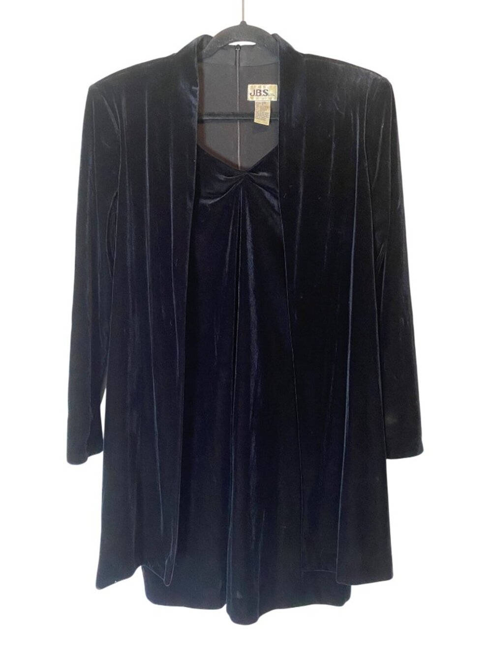 J.B.S. Ltd Black Velvet Dress Attached Jacket Size 14
